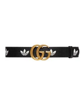 Gucci x Adidas GG Marmont Belt Black White Gold Size 90/36